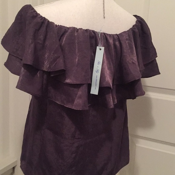 She and Sky Off the Shoulder Top Purple Satin - Small - NEW - Picture 3 of 4